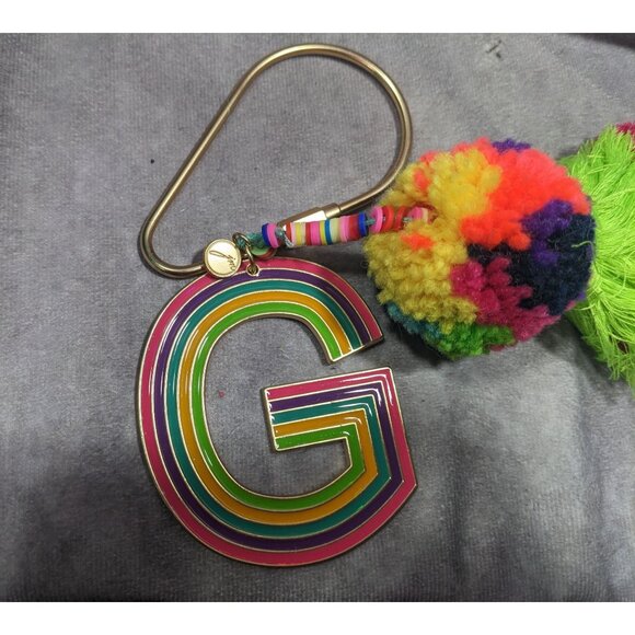 Jane Marie G Initial Rainbow Keychain With Pompom Tassel - Picture 9 of 10